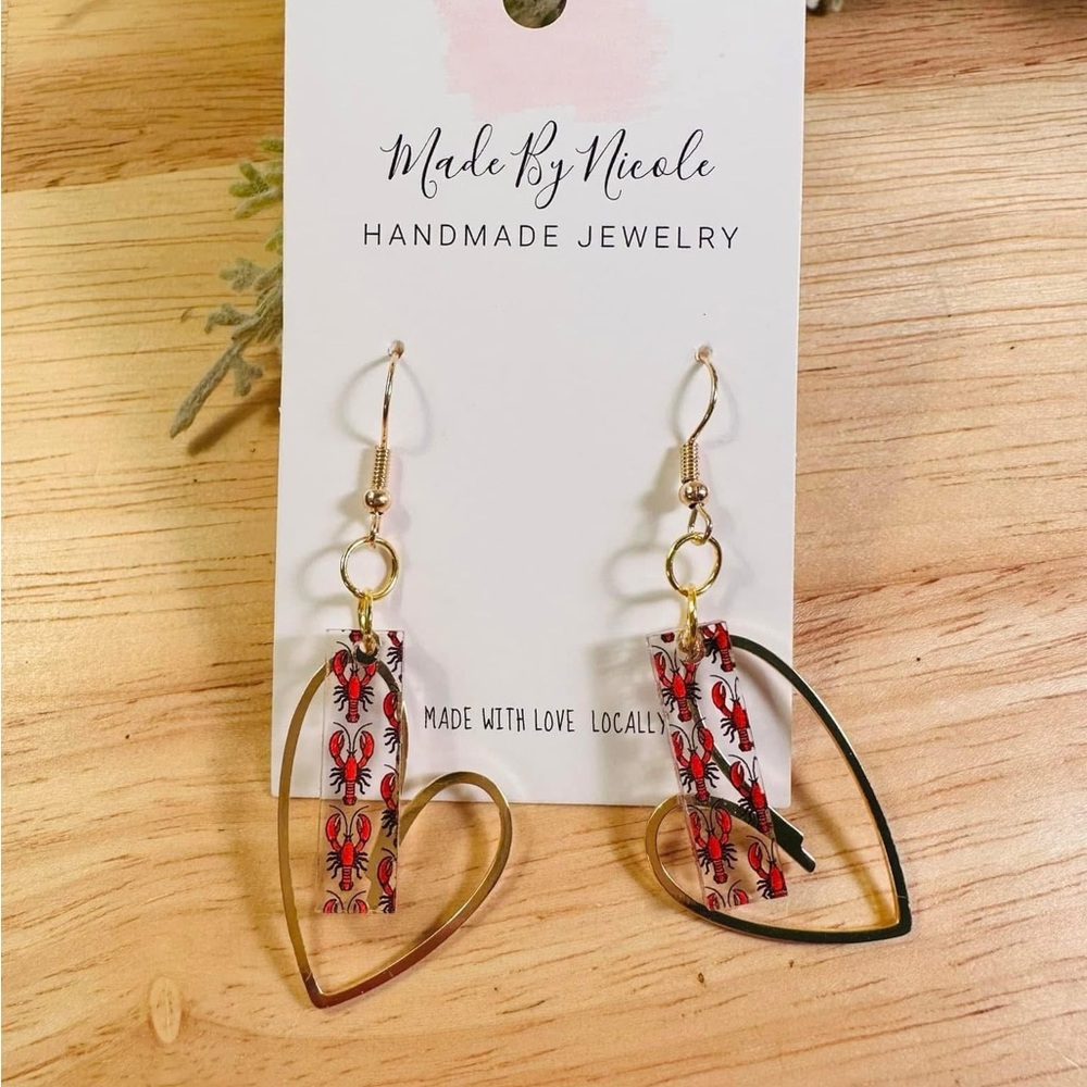Hand Crafted love Lobster Heart Earrings